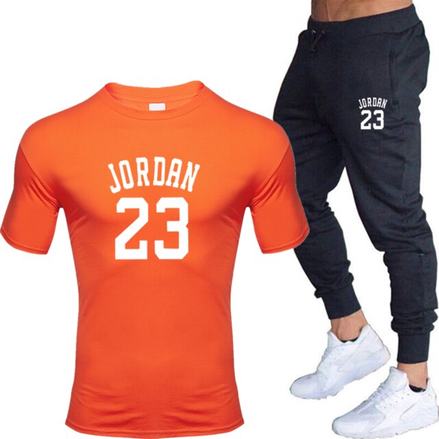 New men's 23 letter printed cotton T-shirt and cotton pants fashion casual T-shirt cotton sports comfort 2-piece jacket