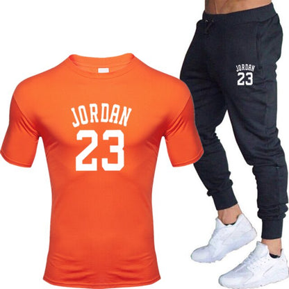 New men's 23 letter printed cotton T-shirt and cotton pants fashion casual T-shirt cotton sports comfort 2-piece jacket