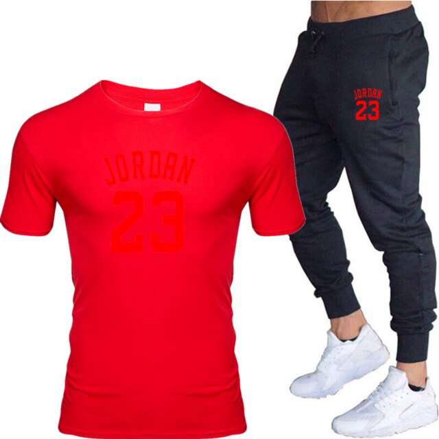 New men's 23 letter printed cotton T-shirt and cotton pants fashion casual T-shirt cotton sports comfort 2-piece jacket
