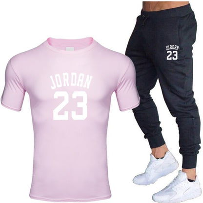 New men's 23 letter printed cotton T-shirt and cotton pants fashion casual T-shirt cotton sports comfort 2-piece jacket