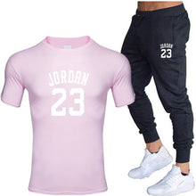 将图片加载到图库查看器，New men&#39;s 23 letter printed cotton T-shirt and cotton pants fashion casual T-shirt cotton sports comfort 2-piece jacket
