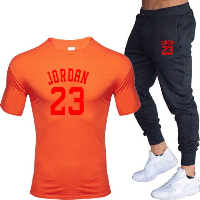New men's 23 letter printed cotton T-shirt and cotton pants fashion casual T-shirt cotton sports comfort 2-piece jacket