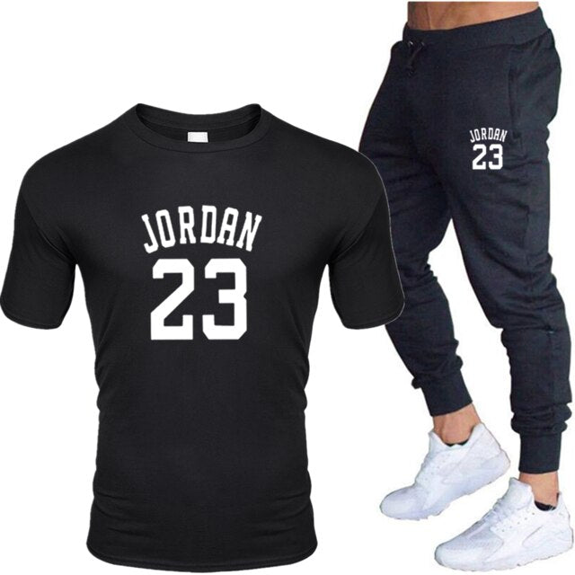 New men's 23 letter printed cotton T-shirt and cotton pants fashion casual T-shirt cotton sports comfort 2-piece jacket