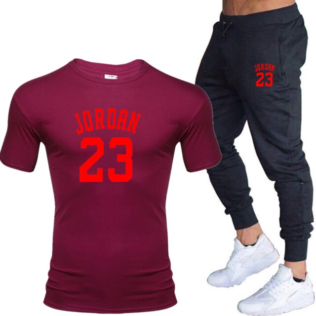 New men's 23 letter printed cotton T-shirt and cotton pants fashion casual T-shirt cotton sports comfort 2-piece jacket