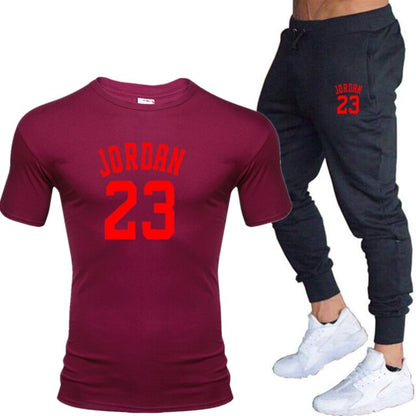New men's 23 letter printed cotton T-shirt and cotton pants fashion casual T-shirt cotton sports comfort 2-piece jacket