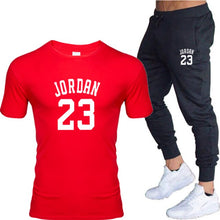 Load image into Gallery viewer, New men&#39;s 23 letter printed cotton T-shirt and cotton pants fashion casual T-shirt cotton sports comfort 2-piece jacket
