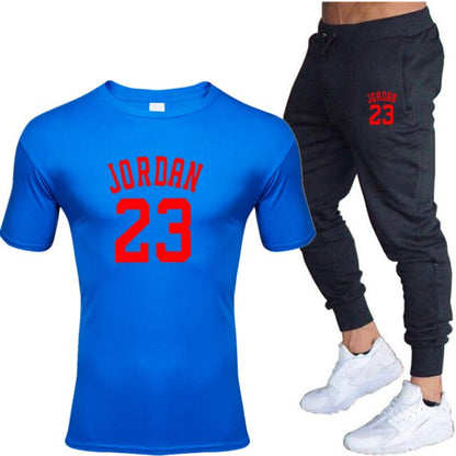 New men's 23 letter printed cotton T-shirt and cotton pants fashion casual T-shirt cotton sports comfort 2-piece jacket
