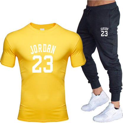 New men's 23 letter printed cotton T-shirt and cotton pants fashion casual T-shirt cotton sports comfort 2-piece jacket