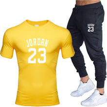 Cargar imagen en el visor de la galería, New men&#39;s 23 letter printed cotton T-shirt and cotton pants fashion casual T-shirt cotton sports comfort 2-piece jacket
