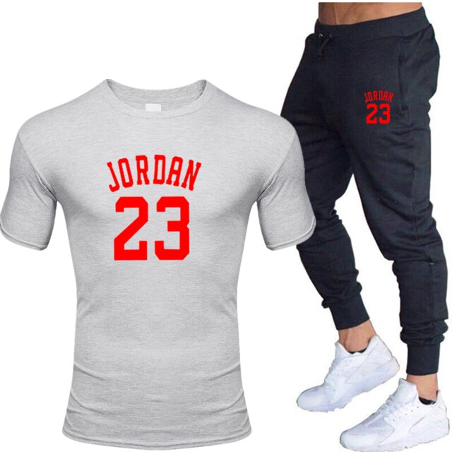 New men's 23 letter printed cotton T-shirt and cotton pants fashion casual T-shirt cotton sports comfort 2-piece jacket