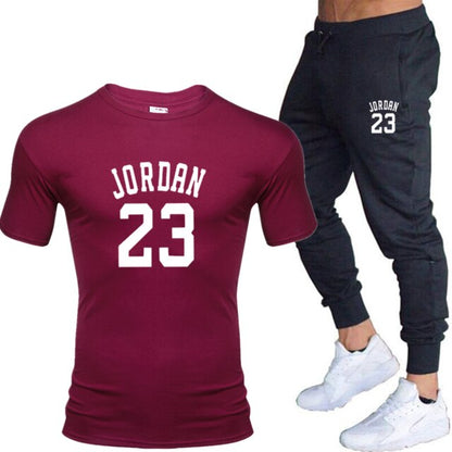 New men's 23 letter printed cotton T-shirt and cotton pants fashion casual T-shirt cotton sports comfort 2-piece jacket