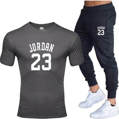 New men's 23 letter printed cotton T-shirt and cotton pants fashion casual T-shirt cotton sports comfort 2-piece jacket