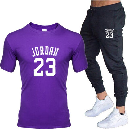 New men's 23 letter printed cotton T-shirt and cotton pants fashion casual T-shirt cotton sports comfort 2-piece jacket