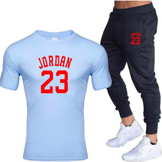 New men's 23 letter printed cotton T-shirt and cotton pants fashion casual T-shirt cotton sports comfort 2-piece jacket