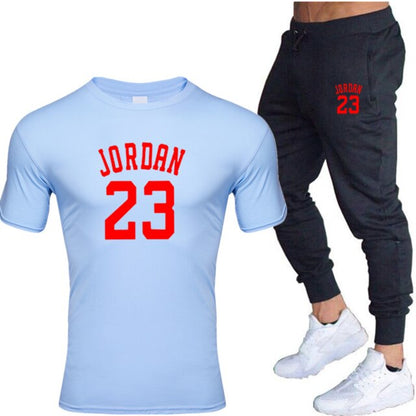 New men's 23 letter printed cotton T-shirt and cotton pants fashion casual T-shirt cotton sports comfort 2-piece jacket