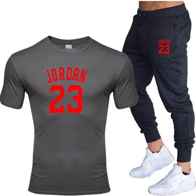 New men's 23 letter printed cotton T-shirt and cotton pants fashion casual T-shirt cotton sports comfort 2-piece jacket