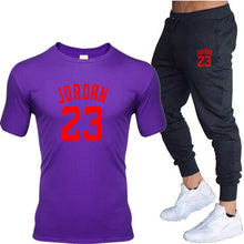 將圖片載入圖庫檢視器 New men&#39;s 23 letter printed cotton T-shirt and cotton pants fashion casual T-shirt cotton sports comfort 2-piece jacket
