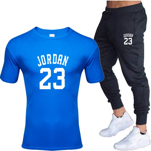 New men's 23 letter printed cotton T-shirt and cotton pants fashion casual T-shirt cotton sports comfort 2-piece jacket