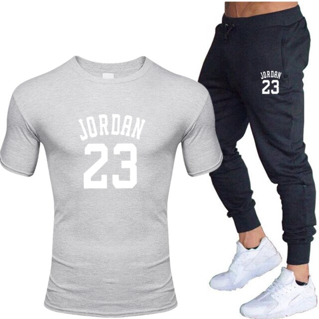 New men's 23 letter printed cotton T-shirt and cotton pants fashion casual T-shirt cotton sports comfort 2-piece jacket