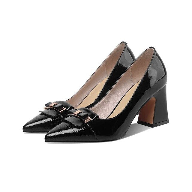 ALLBITEFO large size:34-42 genuine leather bowtie brand high heels office ladies shoes women high heel shoes party women heels