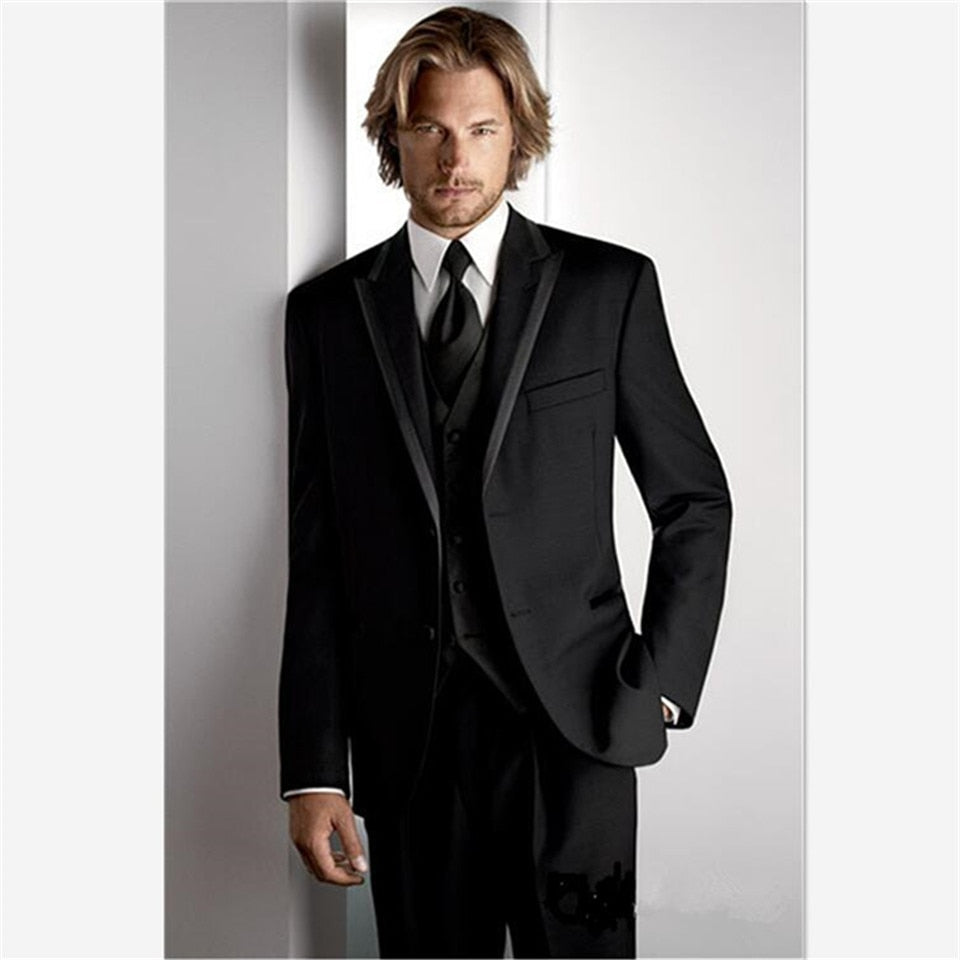 Custom Slim Light Gray Black Dress Men Suit Wedding Hot Sale Groom Tuxedo erno Masculino Best Man Men's Suits 3-piece (Jacket+Pa