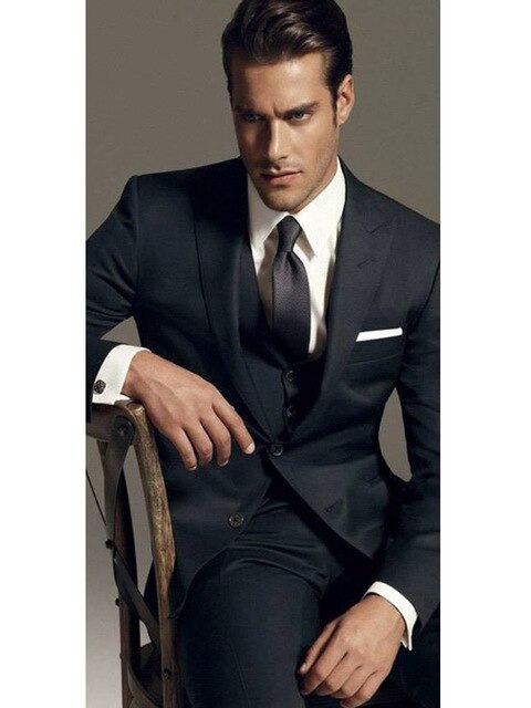 Custom Slim Light Gray Black Dress Men Suit Wedding Hot Sale Groom Tuxedo erno Masculino Best Man Men's Suits 3-piece (Jacket+Pa
