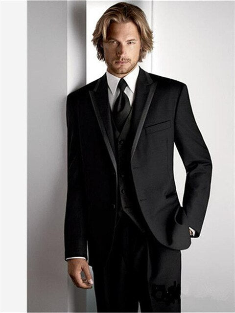 Custom Slim Light Gray Black Dress Men Suit Wedding Hot Sale Groom Tuxedo erno Masculino Best Man Men's Suits 3-piece (Jacket+Pa