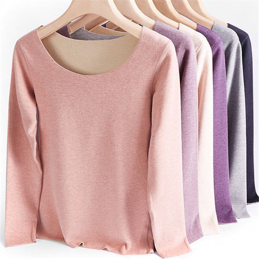 Woman undershirt autumn warm underwear top thermal clothing o neck long sleeve women's soft skin warm winter bottoming shirt