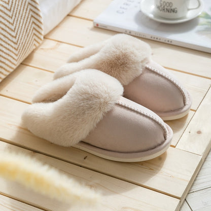 Women's Luxury Faux Suede Home Full Fur Slippers Winter Warm Plush Bedroom Non-slip Couples Shoes Indoor Ladies Furry Slippers