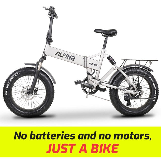 ALFINA New Electric Bicycle folding Snow Mountain Bike 20inch 4.0 Fat Tire Ebike Beach Bicicleta Eletrica  500W 40KM