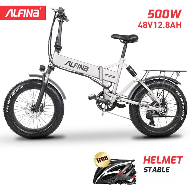 ALFINA New Electric Bicycle folding Snow Mountain Bike 20inch 4.0 Fat Tire Ebike Beach Bicicleta Eletrica  500W 40KM