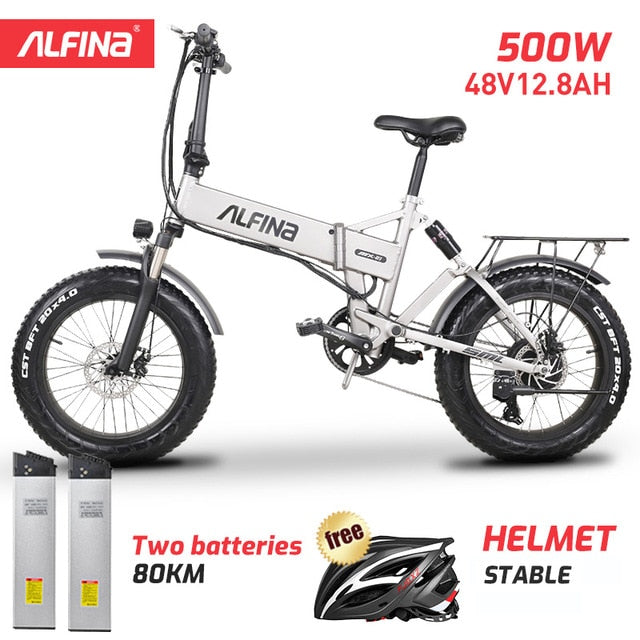 ALFINA New Electric Bicycle folding Snow Mountain Bike 20inch 4.0 Fat Tire Ebike Beach Bicicleta Eletrica  500W 40KM