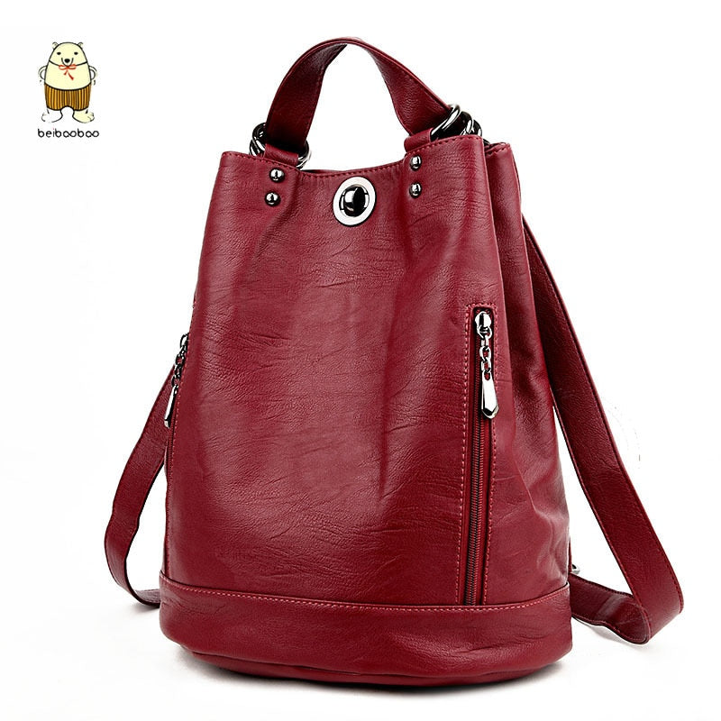 Beibaobao Women's Backpack Fashion Women's Schoolbag Leather Bag Women's Backpack