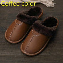 将图片加载到图库查看器，Men Slippers Black New Winter PU Leather Slippers Warm Indoor Slipper Waterproof Home House Shoes Men Warm Leather Slippers
