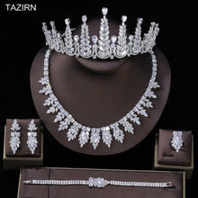 将图片加载到图库查看器，Luxury Zircon Wedding Bridal Jewelry Sets Cubic Zirconia Party Tall Tiara Queen Crown Necklace Bracelet Earrings Rings Sets
