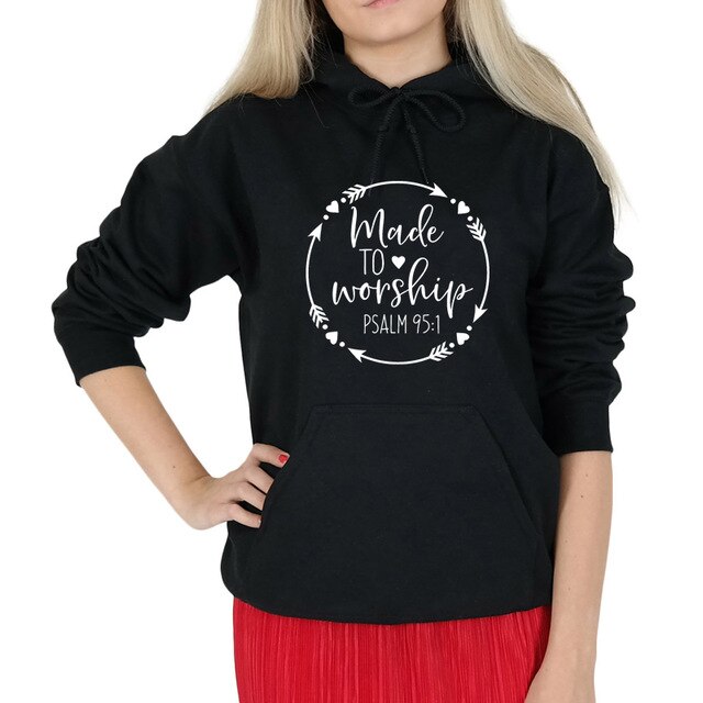 Made To Worship Psalm 95:1 Christian Graphic Hoodies Women Bible Faithful Woman Clothes Church Clothing Long Sleeve Jumper Tops