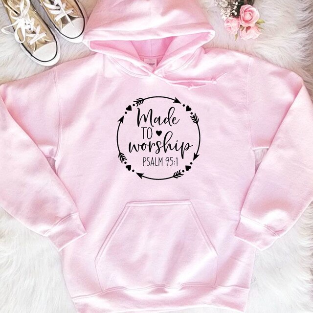 Made To Worship Psalm 95:1 Christian Graphic Hoodies Women Bible Faithful Woman Clothes Church Clothing Long Sleeve Jumper Tops