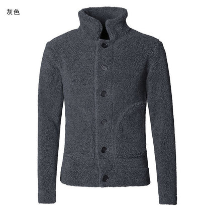Winter furry jacket men warm plush collar slim casual solid knitwear Mens fur padded new design woolen knitted cardigan F7135