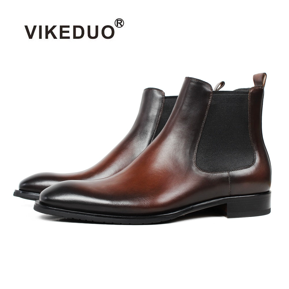 Vikeduo Handmade Men's Chelsea Boots 2019 Genuine Leather Shoes Solid Male Vintage Boot Ankle Party Office Brown Sapatos