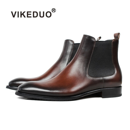 Vikeduo Handmade Men's Chelsea Boots 2019 Genuine Leather Shoes Solid Male Vintage Boot Ankle Party Office Brown Sapatos
