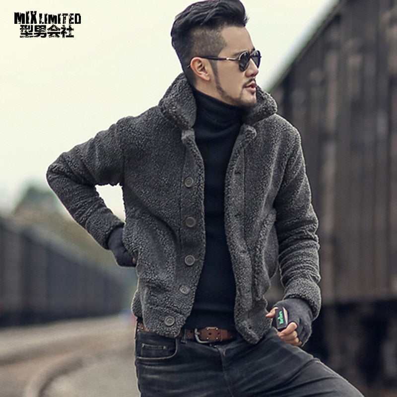 Winter furry jacket men warm plush collar slim casual solid knitwear Mens fur padded new design woolen knitted cardigan F7135
