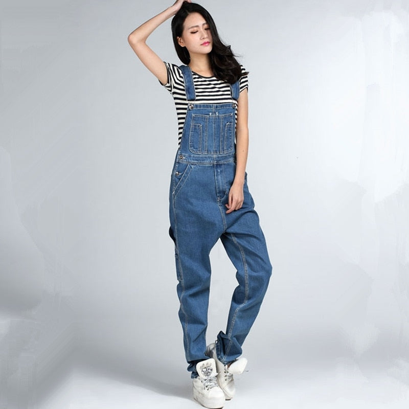 Loose Plus Size 28-46 Denim Bib Overalls Pants Hiphop Jumpsuit Rompers Tall Women