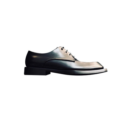 British Leather Men's Top Layer Square Toe Dress Shoes Thick Bottom Knitting Business Versatile Formal Dress Trend