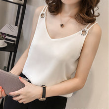 Load image into Gallery viewer, summer chiffon women blouse shirt new 2018 fashion sleeveless sexy strap women&#39;s tops solid V neck plus size clothing
