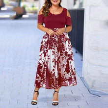 将图片加载到图库查看器，summer dress women 2019 robe femme vestidos de verano Casual Plus Size O-Neck Print Stitching Off-Shoulder Short Sleeve Dress Z4
