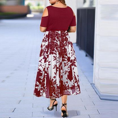 summer dress women 2019 robe femme vestidos de verano Casual Plus Size O-Neck Print Stitching Off-Shoulder Short Sleeve Dress Z4