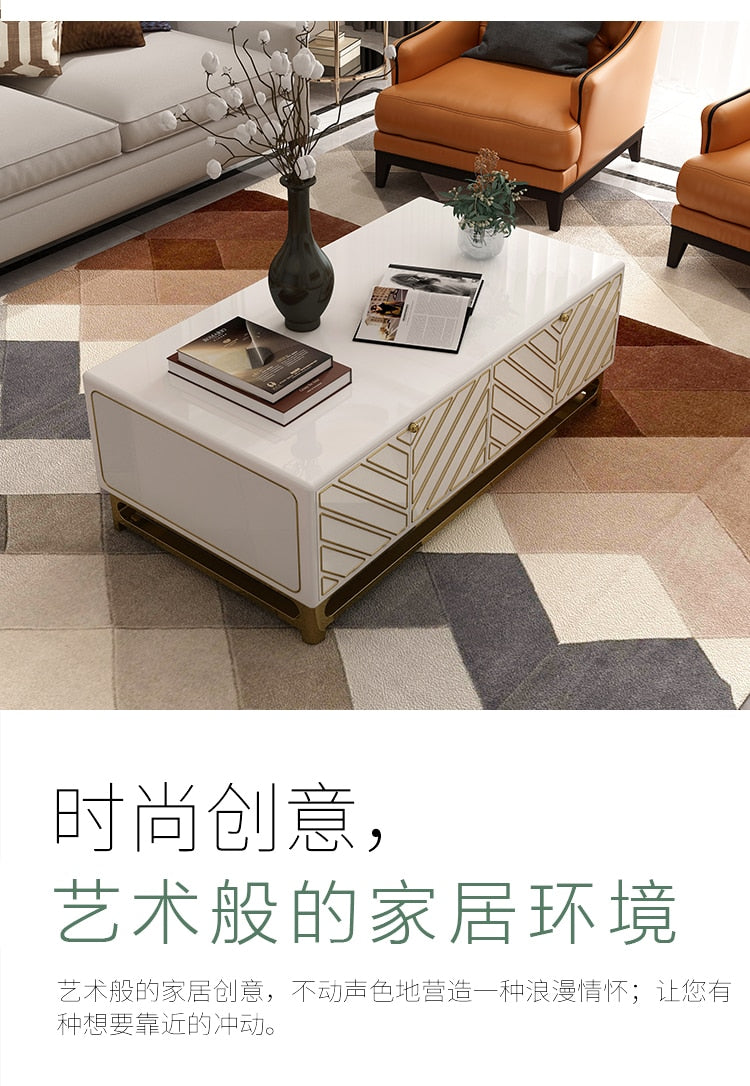 Tea Table Wooden Design Living Room TV Monitor Stand Stainless Steel Wood Side Cabinet & TV Stand Table & Coffee Centro Table