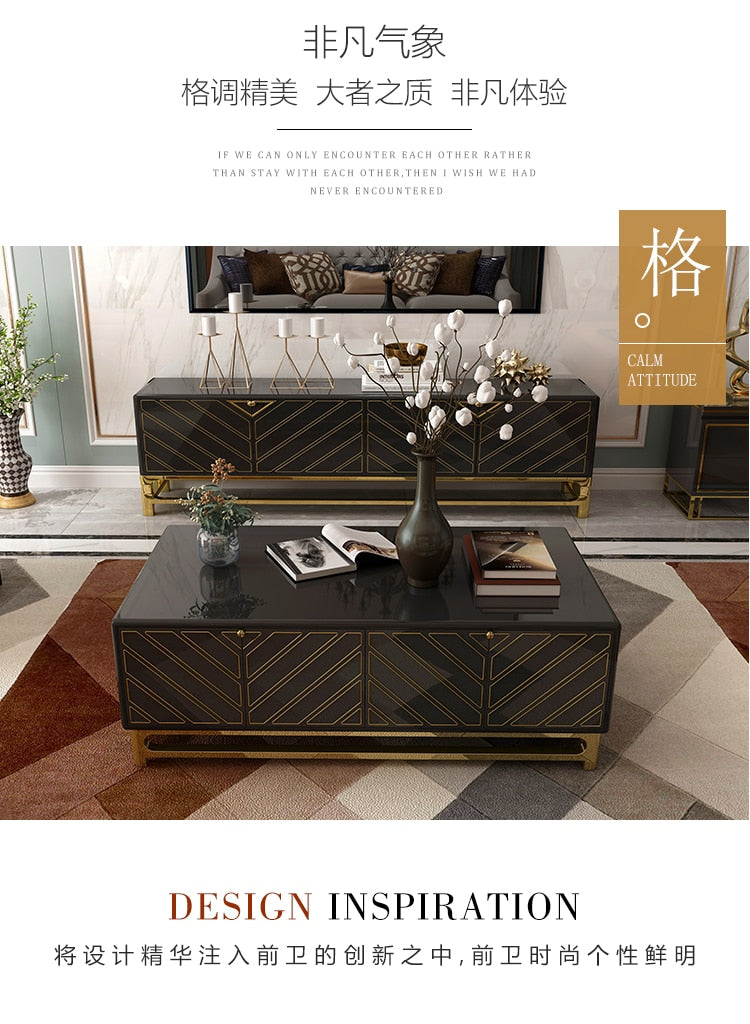 Tea Table Wooden Design Living Room TV Monitor Stand Stainless Steel Wood Side Cabinet & TV Stand Table & Coffee Centro Table