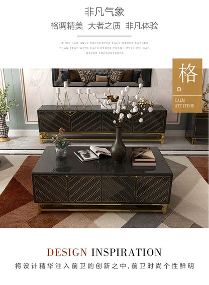 Tea Table Wooden Design Living Room TV Monitor Stand Stainless Steel Wood Side Cabinet & TV Stand Table & Coffee Centro Table