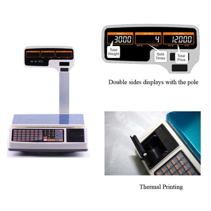 Weighing scale thermal receipt printing support multi-language digital cash register scale for POS System price computing scale